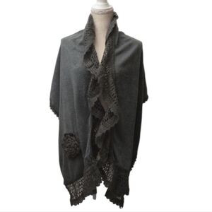 Gray Knit Shawl with Crochet Details